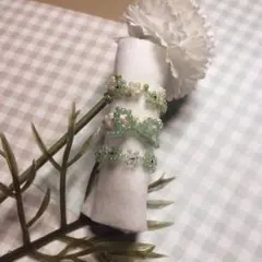 緑系ビーズ 花モチーフリング 3点セット　001