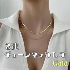 おしゃれ 2連　ゴールド　チェーン　ネックレス ステンレス 男女兼用　プレゼント