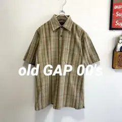 old GAP 00's カーキ系　アースカラー　半袖　チェックシャツ