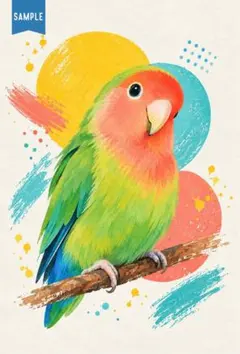 No.4｜コザクラインコ カラフルアートポストカード｜インコ・鳥・インテリア