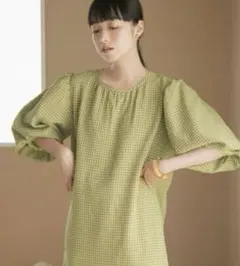 LOWRYS FARM チェックバルーンスリーブワンピース