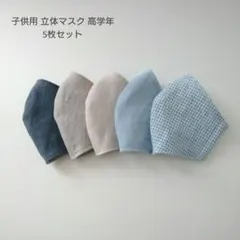 子供用 高学年 立体マスク 5枚セット 男の子☆シンプル グレー 水色