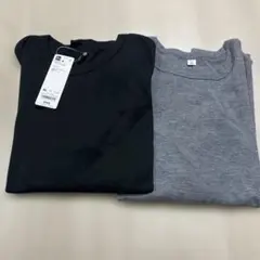 GU☆ソフトシアークルーネックT （長袖）2枚セット☆ブラック&グレー☆XL