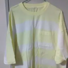 GU　オーバーサイズ　ポケットTシャツ　レモンイエロー × ホワイト　XLサイズ