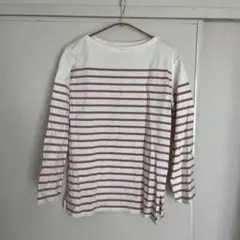 ホワイト/ピンクストライプ 長袖Tシャツ M