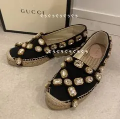 【ほぼ未使用　美品】GUCCI エスパドリーユ　フラットシューズ　ビジュー 38のサムネイル
