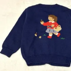 ファミリア familiar カーディガン ニット 刺繍 柄 110 ネイビー