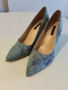 【ほぼ未使用】ESPERANZA 花柄パンプス 24.5cm くすみブルー