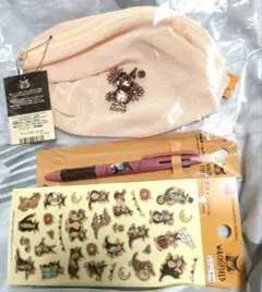 [わちふぃーるど ダヤン セット] 新品 桜色ポーチ·デザインシール·ダヤンペン