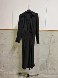 美品✨anuans カシュクール ロングワンピース ブラック 長袖 美