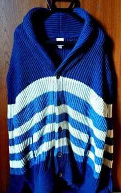 GAP ショールカラー ブルー ニットカーディガン ボーダー L メンズのサムネイル
