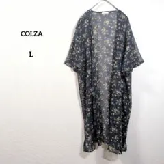 COLZA 花柄シフォンロングカーディガン L 紺 薄手 羽織のサムネイル