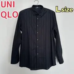 UNIQLO ストライプ刺繍柄 長袖シャツ Ｌブラック