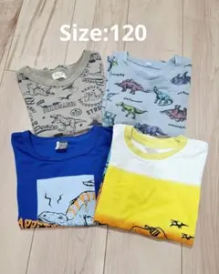 子供用Tシャツ 4枚セットまとめ売り120センチ恐竜デザインTシャツセット①