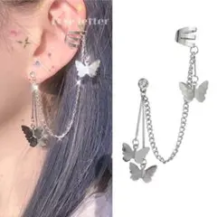 No.334 シルバー バタフライピアスイヤーカフ1点 韓国 蝶々 量産型 地雷