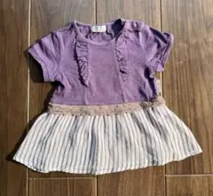 zuppa di zucca90サイズ紫フリル付きストライプＴシャツのサムネイル