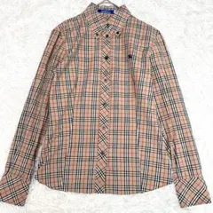 バーバリーブルーレーベル　ノバチェック長袖シャツ　ホース刺繍ロゴ　L　訳あり