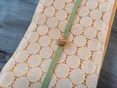 円模様 レース生地 半幅帯　シャーベットオレンジ　帯留と三分紐 三点セット