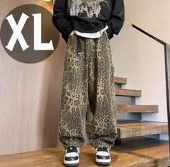 X L ヒョウ柄 デニム パンツ カジュアル ストリート 豹柄 グランジ ワイド