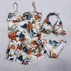 新品　セパレート水着４点セット　オレンジ花柄　Mサイズ