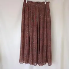 花柄プリーツロングスカート ブラウン