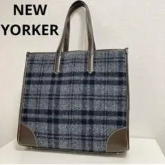 NEW YORKER ニューヨーカー トートバッグ ネイビー チェック 起毛