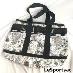 美品 LeSportsacレスポートサック花柄トートバッグ ホワイト ブラック