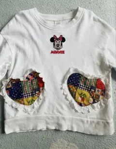 春 ディズニー ミニーマウス 刺繍トレーナー ホワイト 120 数回着用