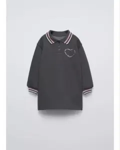 グレー ハート刺繍 スエットポロワンピース