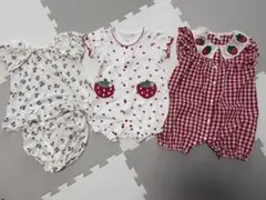 いちご柄ロンパース3点セット