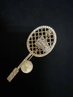 金色 網目模様 ブローチ パール付き