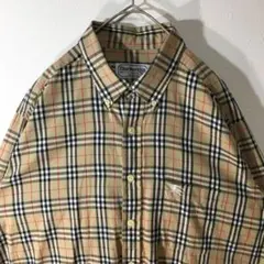 【個性派古着】バーバリー 長袖総柄デザインシャツ　ノバチェック　豪華刺繍入　L