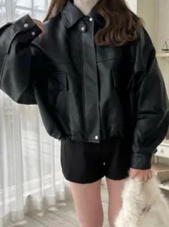 GRL ブラックレザークロップジャケット