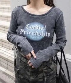 WEGO ヴィンテージウォッシュレースアップロンT