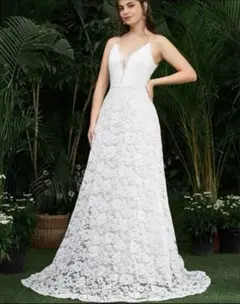 ホワイトレースドレス　ウェディングドレス　フォトウェディング