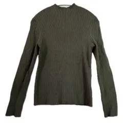 [GU]オリーブグリーン リブ編み ハイネックセーター　Lサイズ
