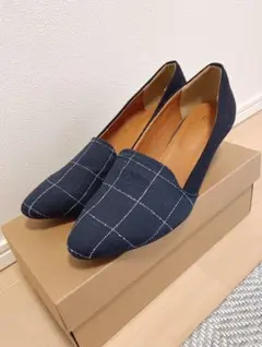 ネイビー チェック柄 ハイヒールパンプスのサムネイル