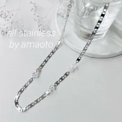 No.219 オールステンレスチョーカー ステンレスネックレス スワロフスキー