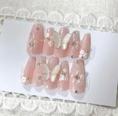 ネイルチップ　韓国　綺麗系   量産型　フレンチガーリー　リボン ハート 花