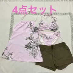 ピンク　花柄 セパレート水着 3点セット　 体型カバー