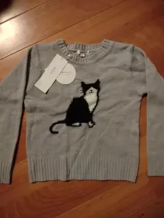新品a.v.v子供ニット猫セーター120cm位グレー卒園式