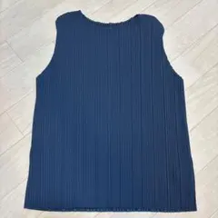 ネイビー プリーツ ノースリーブ トップス