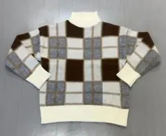 n745【複数購入可】千鳥格子 ニットセーター キャメル レディース