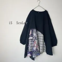 新品タグ付iS ScoLar ピアノ・蝶・花柄 ドット×チェック柄切替ワンピース