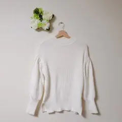 ★美品★ルルウィルビー ホワイトリブ編み長袖ニット【2/M】