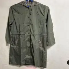 オリーブグリーン レオパード柄 フード付きレインコート