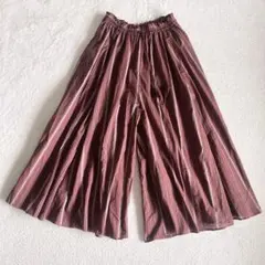 レプシィム ストライプ ギャザー ワイドパンツ ガウチョパンツ F 綿100