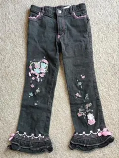 mezzo piano デニムパンツ 刺繍 フリル 裾リボンのサムネイル