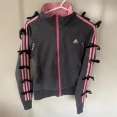 adidas リボン付きジャージ グレー/ピンク　y2k 00s ハードコア