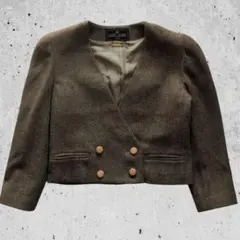 80s VINTAGE ノーカラージャケット 短丈 ダブルブレスト 昭和レトロのサムネイル